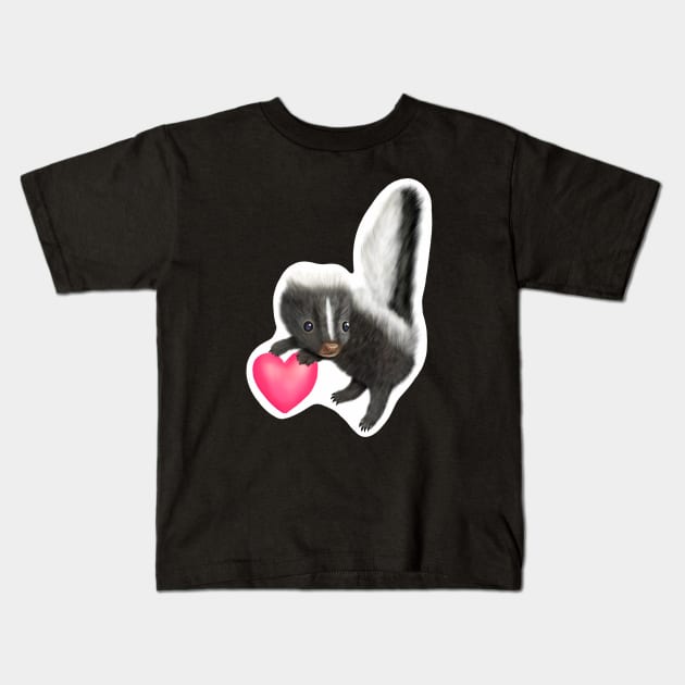 Cute Baby Skunk with a Pink Heart for Skunk Lovers Kids T-Shirt by Mochi Merch